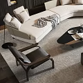 Modern L Shaped Sofa Coffee Table Set With Armchairs Ottoman And Floor Lamp