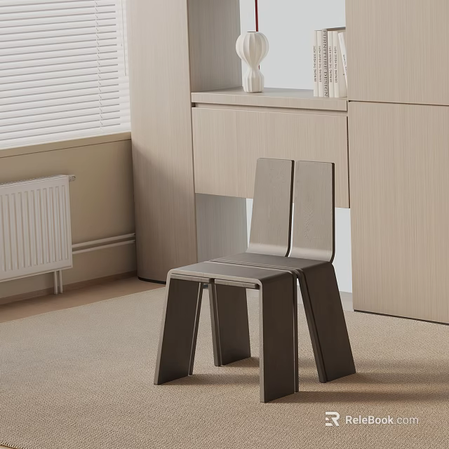 Modern Gray Dining Chair In Minimalist Interior With Wooden Cabinet And Window Blinds 3d model 