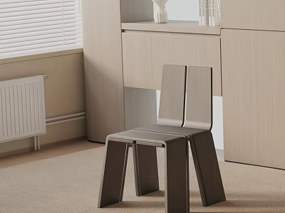 Modern Gray Dining Chair In Minimalist Interior With Wooden Cabinet And Window Blinds 3d model
