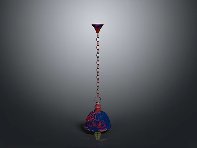 Colorful Hanging Ornament With Blue Red Patterns Chain Conical Top And Spherical Base 3d model