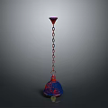 Colorful Hanging Ornament With Blue Red Patterns Chain Conical Top And Spherical Base