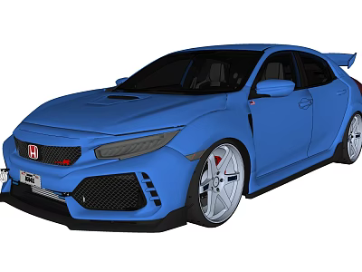 Blue Honda Civic Type R Sporty With Alloy Wheels Rear Spoiler And Aggressive Front Design 3d model