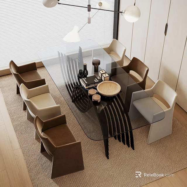Modern Sofa Coffee Table Set With Glass Top Brown Beige Gray Chairs And Interior Rug 3d model 
