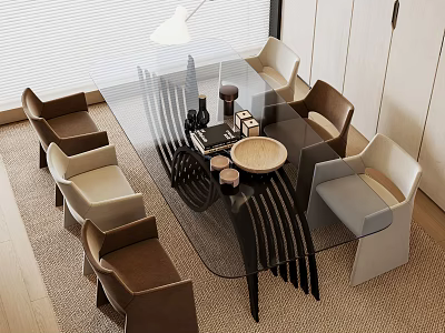 Modern Sofa Coffee Table Set With Glass Top Brown Beige Gray Chairs And Interior Rug 3d model