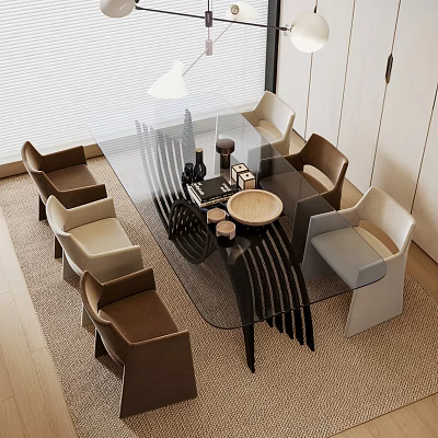 Modern Sofa Coffee Table Set With Glass Top Brown Beige Gray Chairs And Interior Rug 3d model