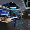 Luxurious KTV Room with Blue Lighting Circular Ceiling Leather Sofas and Marble Floor 3d model