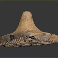 Triangular Carved Terracotta Artifact With Spiral Patterns And Hollow Decorative Design