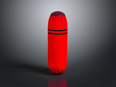 Red Cylindrical Decorative Lighting Fixture With Black Horizontal Stripes And Textured Fabric Surface 3d model