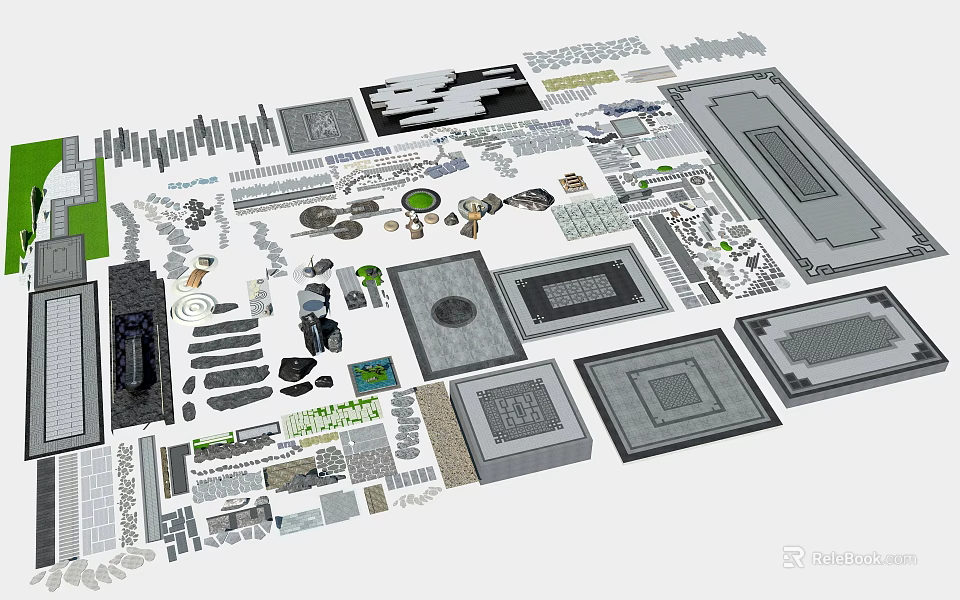 Various Garden Decorative Elements Featuring Stone Sculptures Metal Ornaments And Path Designs Ideas 3d model