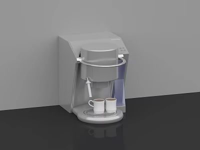 Modern Kitchen Coffee Machine With Gray Design On Black Counter Brewing Coffee With Two Cups 3d model