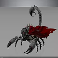 Detailed Mechanical Scorpion With Red Cape Metal Claws And Spiked Tail
