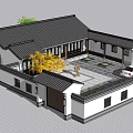 Ancient Siheyuan Architecture With Black Tiled Roof White Walls Courtyard Yellow Tree And White Car