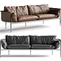 Modern Brown And Black Leather Two Seater Sofa With Metal Legs
