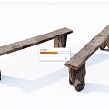 Rustic Wooden Benches With Natural Tree Stump Legs And Simple Design 3d model