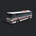 City Bus With White And Dark Red Striped Body And Roof Light