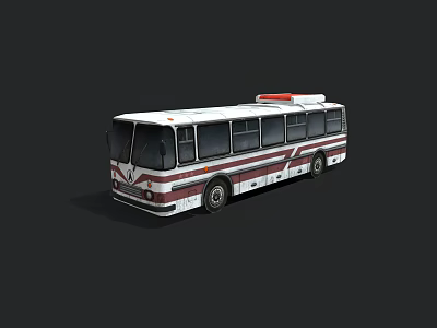 City Bus With White And Dark Red Striped Body And Roof Light 3d model
