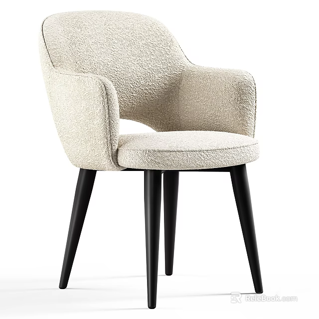 Modern Beige Plush Leisure Chair With Armrests And Black Slim Legs Design 3d model 