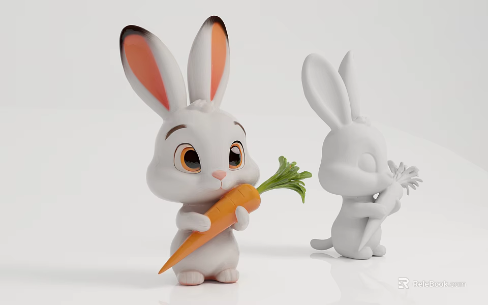 Cute Cartoon Reptile Doll Holding Fresh Carrot And Green Leaves 3d model 