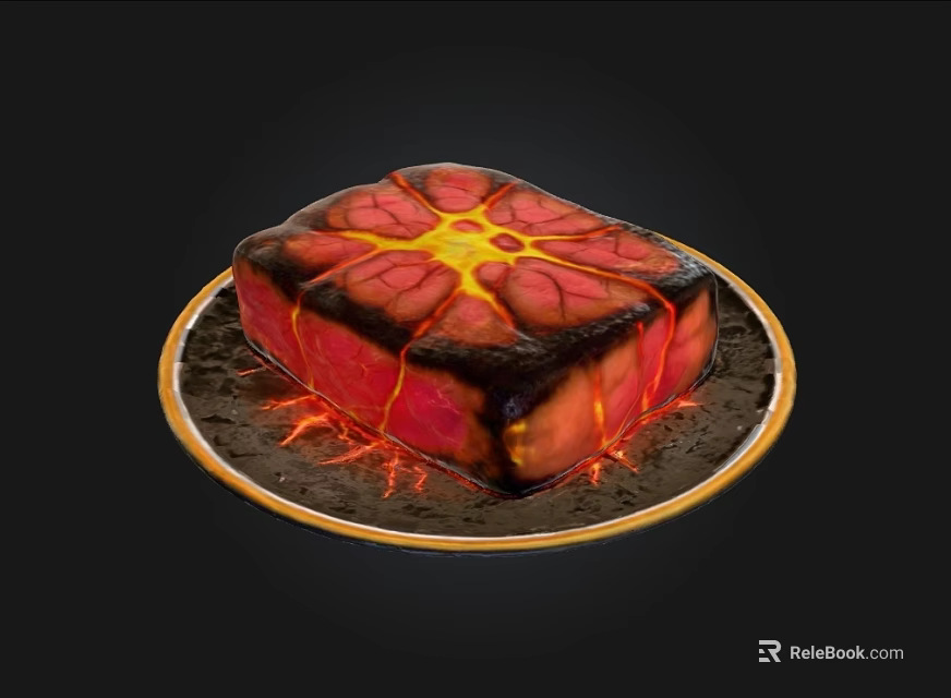 Sliced Lava Cake With Oozing Red And Yellow Center On Golden Rimmed Plate 3d model 