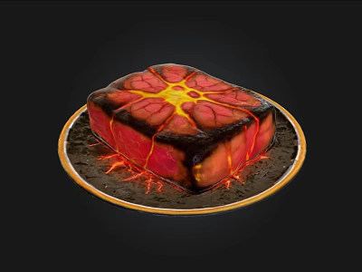 Sliced Lava Cake With Oozing Red And Yellow Center On Golden Rimmed Plate 3d model