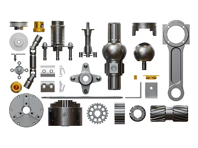 Assorted Mechanical Parts Collection Including Gears Shafts Bearings Flanges And Bolts 3d model