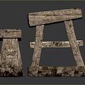 Rustic Wooden Furniture Table And Stool With Natural Wood Texture Design