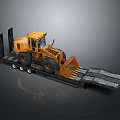 Yellow Utility Vehicle Loader Transported on Flatbed Trailer with Loading Ramps 3d model