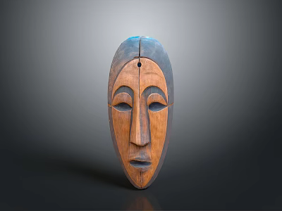 Animal Themed Wooden Mask From African Tribal Art With Carved Features 3d model