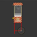 Classic Popcorn Cart With Red And White Striped Awning Yellow Handle And Wheels
