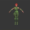 Red Haired 3D Game Movie Character In Combat Outfit With Arm Guards And Mesh Design