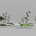 Modern Outdoor Chair Design In Landscape With Green Plants And Geometric Shapes