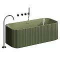 Modern White Ribbed Bathtub Design With Silver Faucet And Control Knobs