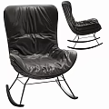 Black Leather Modern Leisure Rocking Chair With Streamlined Design And Metal Frame