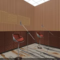 Professional Recording Studio With Wooden Panel Walls Orange Bar Stools And Microphones