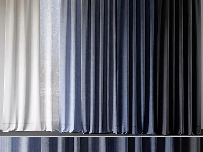 Soft Fabric Curtains Featuring White Light Blue Dark Blue And Gray Color Tones 3d model