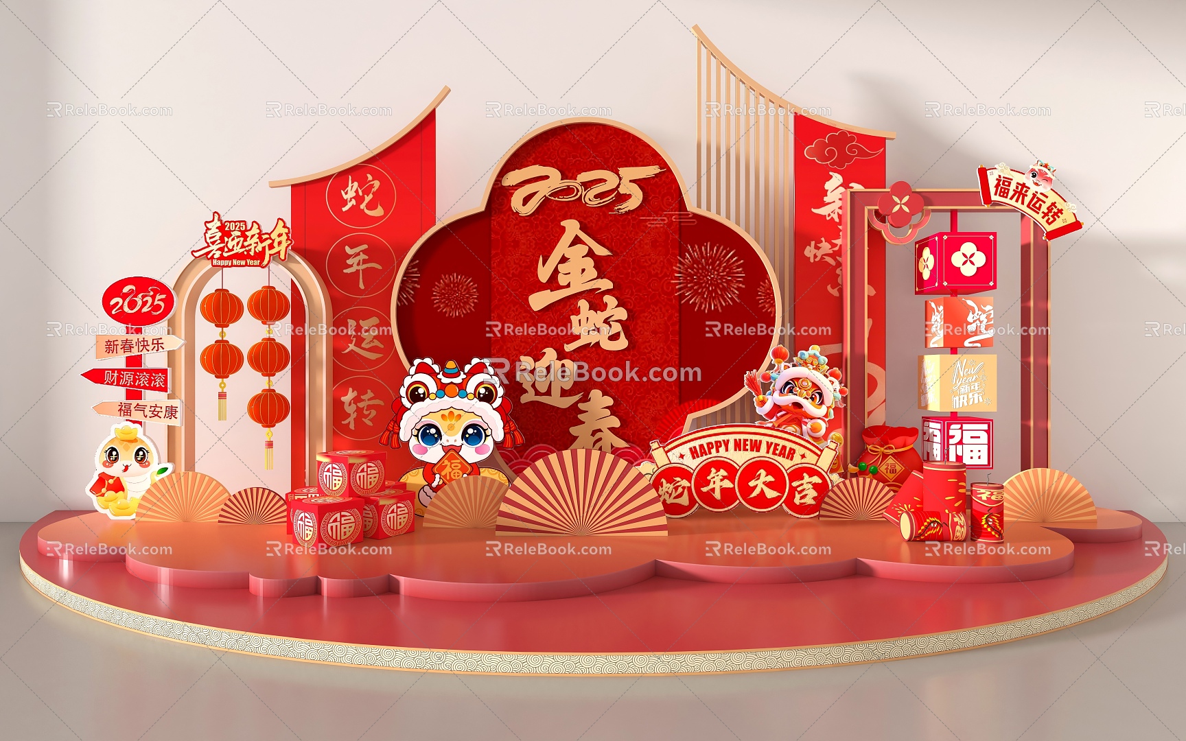 New Chinese New Year Beauty Chen Guochao Year of the Snake Spring Festival Beauty Chen Year of the Snake Festival Shopping Mall Beauty Chen 2025 New Year Beauty Chen New Year Decoration Firecracker Spring Festival Beauty Chen Photo Pong Card 3d model