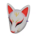 White Fox Mask With Red Ears Gold Red Patterns And Facial Design