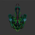 Mythical Biomechanical Creature Character with Green Blue Tentacles and Pink Glowing Details