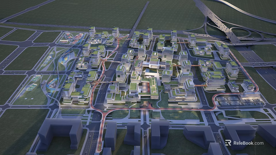 Modern Industrial Plant Urban Planning Layout With Road Network And Green Space Design 3d model 