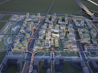 Modern Industrial Plant Urban Planning Layout With Road Network And Green Space Design 3d model