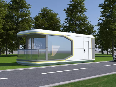 Modern Boutique Guesthouse Building With Glass Facade Green Surroundings And Roadside Setting 3d model