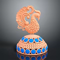 Exquisite Peacock Design Jewelry With Orange Body Blue Gemstones And Layered Decorative Base