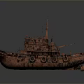 Modern And Rusty Tugboats With Green Hull And Rusted Deck Structures