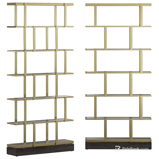 Stylish Golden Multi Tiered Shelving Unit With Modern Design And Open Structure 3d model 