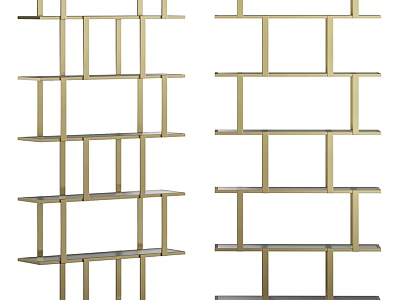 Stylish Golden Multi Tiered Shelving Unit With Modern Design And Open Structure 3d model