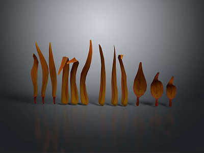 Vibrant Orange Plant Stems with Slender Curved Shapes Arranged in a Row Against Dark Background 3d model