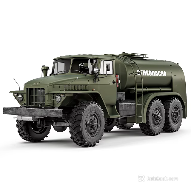Green Ural Military Heavy Duty Multi Wheel Tanker Truck with Large Tires 3d model 