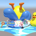 Colorful Inflatable Water Play Photo Spot With Yellow Duck Blue Waves And Letters