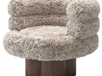 Cozy Plush Beige Armchair With Fluffy Upholstery And Solid Wooden Base 3d model