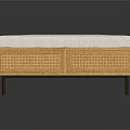 Modern Wooden Bench With Rattan Storage Drawers And Upholstered Padded Seat